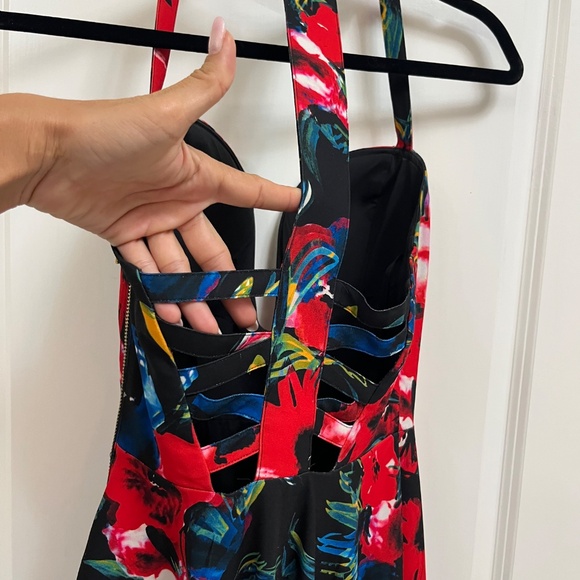 Bebe x Naven Red Floral Skater Dress with Cutout Back (Size 2) - Picture 9 of 12